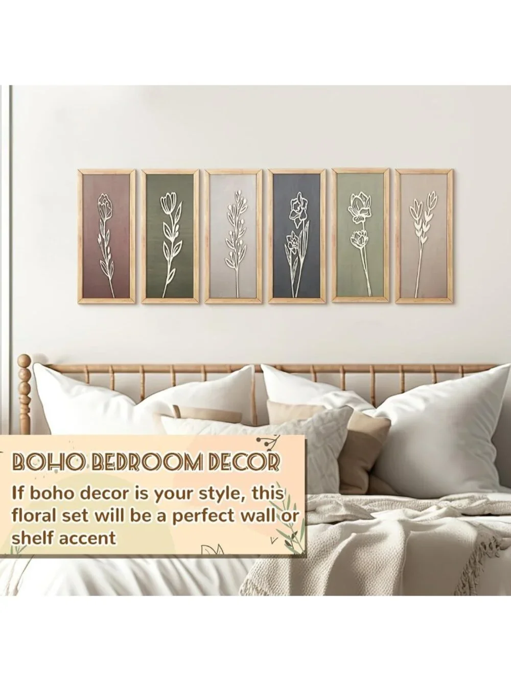 6 Pcs 3D Boho Floral Wall Art - Rustic Vintage Decor for Home, Bedroom & Kitchen